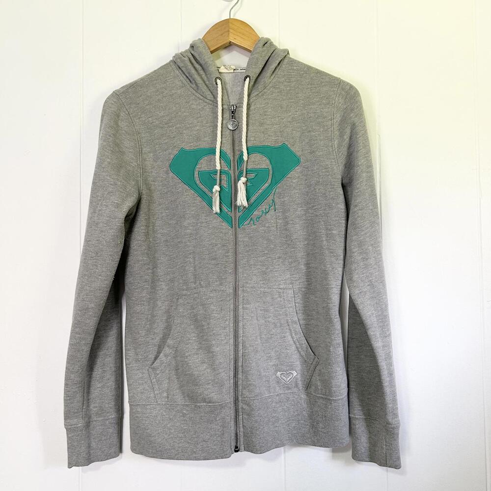Vintage y2k Roxy Logo Zip Up Long Sleeve Hooded Jacket Women's Medium